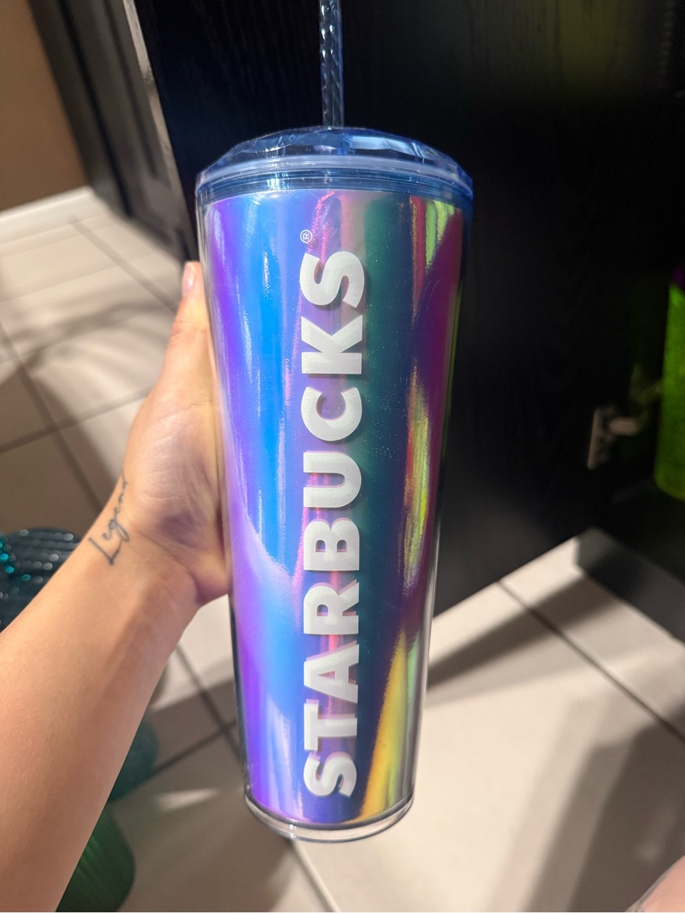 Starbucks Iridescent Purple-Blue Tall Tumbler with Straw
